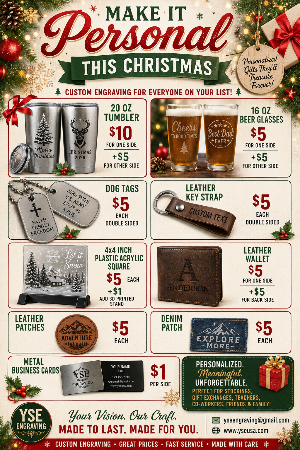 YSE Christmas custom engraving advertisement